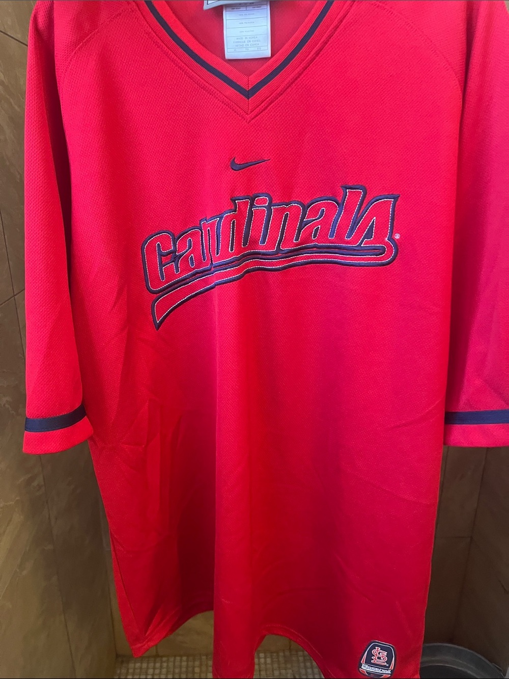 Nike Red Cardinals V-Neck Baseball Jersey with Navy Trim